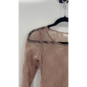 Women S Top Sheer Mesh All Over Lace Dusty Pink Blouse Coquette Fairy Whimsigoth